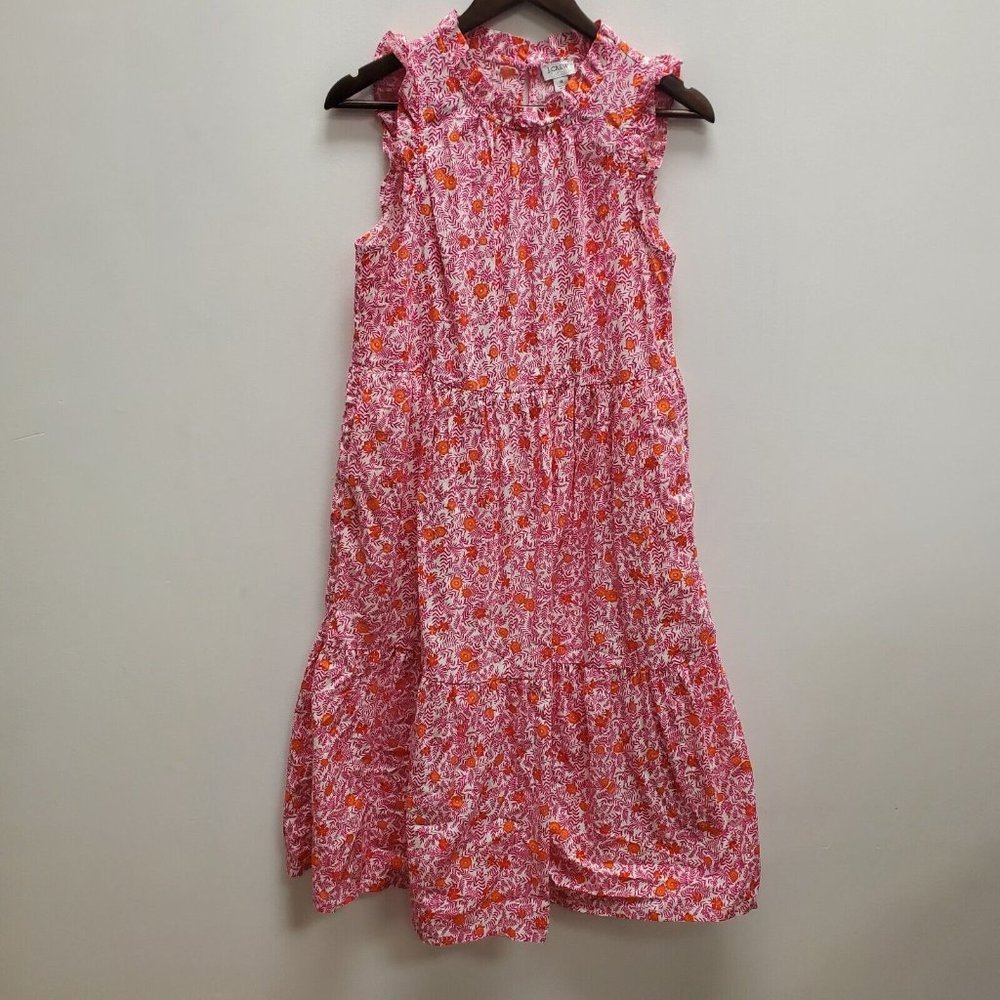 J Crew Womens Floral Tiered Midi Dress Size 4 Pink Sleeveless A Line Pockets - Picture 1 of 13